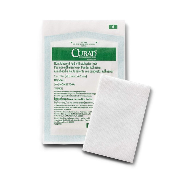 Curad Sterile Nonadherent Pad, Soft, Perforated, Absorbent, Cotton/Polyester, 2" x