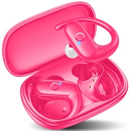 kurdene Wireless Earbuds Bluetooth Headphones Sport,Over Ear Buds with Deep Bass Sound,60Hrs Playtime Earphones Redesigned Comfort Fit with Earhooks for Running,Meeting,Workout-Hot Pink