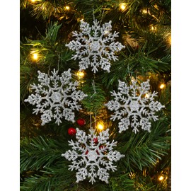 Christmas Concepts Pack of 12-10cm Silver Glitter Snowflake Hanging Decorations - Christmas Decorations