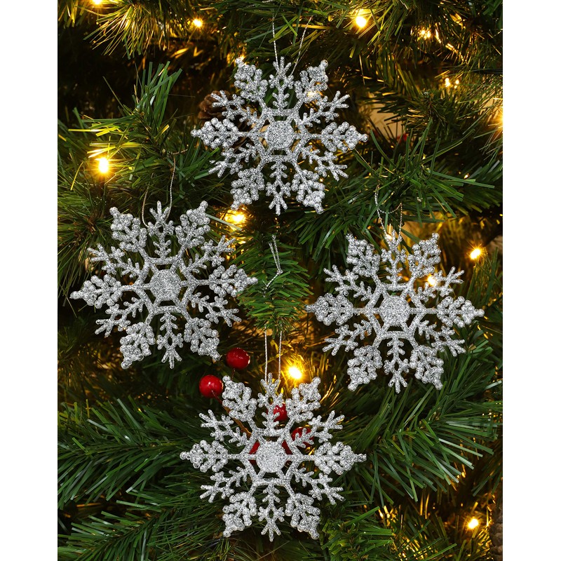 Christmas Concepts Pack of 12-10cm Silver Glitter Snowflake Hanging Decorations