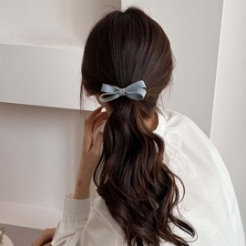 Denim Bow Hair Accessories – 2 Hair Ties & 2 Hair Clips,for Ponytails & Styling, Korean Style, Gift for Women Girls