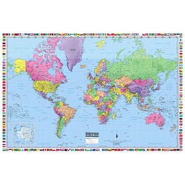 CoolOwlMaps World Wall Map Political with Flags Poster 36x24 Rolled Laminated - 2021