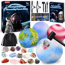 Herenear Planet Excavation Set for Children, Gemstones Excavation Set, Fossils Minerals Treasure Hunt Toy for Children from 6 7 8 9 10, Planets Gift for Boys and Girls