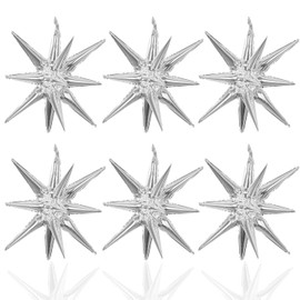 6 Pcs Silver Star Foil Balloons One-Piece 14-Pointed Star Balloons 4D Starburst Cone Mylar Balloons 22inch Christmas Birthday Wedding Wedding Anniversary Party Supplies(Silver)