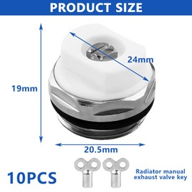 Radiator Bleed Valve 1/2 Inch with 2 Bleed Keys, Radiator Bleed Valves, Heater Bleed Valves, Heating Bleed Valve Radiator Ventilation with Rotating Plastic Head, Pack of 10