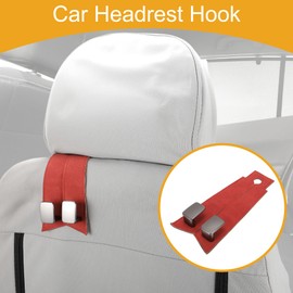Partuto 1 Pcs Universal Car Seat Headrest Hook for Most Car, SUV, Truck Car Seat Back Organizer Hooks Sturdy Faux Leather Metal Red 6.89"x2.99"