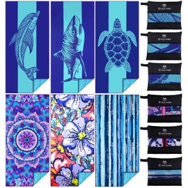 Qinqinamu 6 Pack Microfiber Oversized Lightweight Beach Towel 71"x32" Extra Thin Large Sand Free Towels Travel Swim Pool Yoga Gym for Adults Women Men Beach Essentials Accessories Vacation Gift