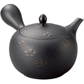 JapanBargain Yamakiikai Large Handmade Clay Teapot 15.6 oz Scarlet Crest Pattern Black S-5048