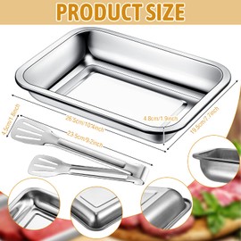 Breading Trays Set of 3 Large 10.4 x 7.7 x 1.9 Inch Stainless Steel Breading Pans with Tong for Dredging Chicken Breasts and Marinating Meat, Food Prep Trays for Breadcrum Dishes, Schnitzel