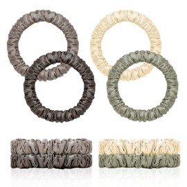 4 Pcs Silk Scrunchies | Silk Hair Ties | Satin Scrunchies | Elastic Hair Bands | Hair Bobbles | Hair Scrunchies for Women | Hair Ties No Damage (khaki coffee beige Green）