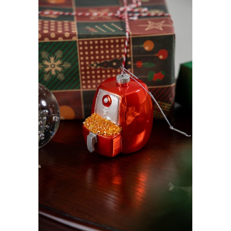 2pcs Blown Glass Air Fryer Ornaments for Christmas Tree
