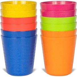 PLASKIDY Kids Cups Set of 12 Wheat Straw Toddlers Cups 8 Ounce BPA Free Children Drinking Cup Tumblers - Reusable Dishwasher Safe