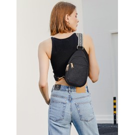 Telena Sling Bag for Women Crossbody Fanny Packs for Women Leather Sling Chest Bag with Adjustable Strap Black