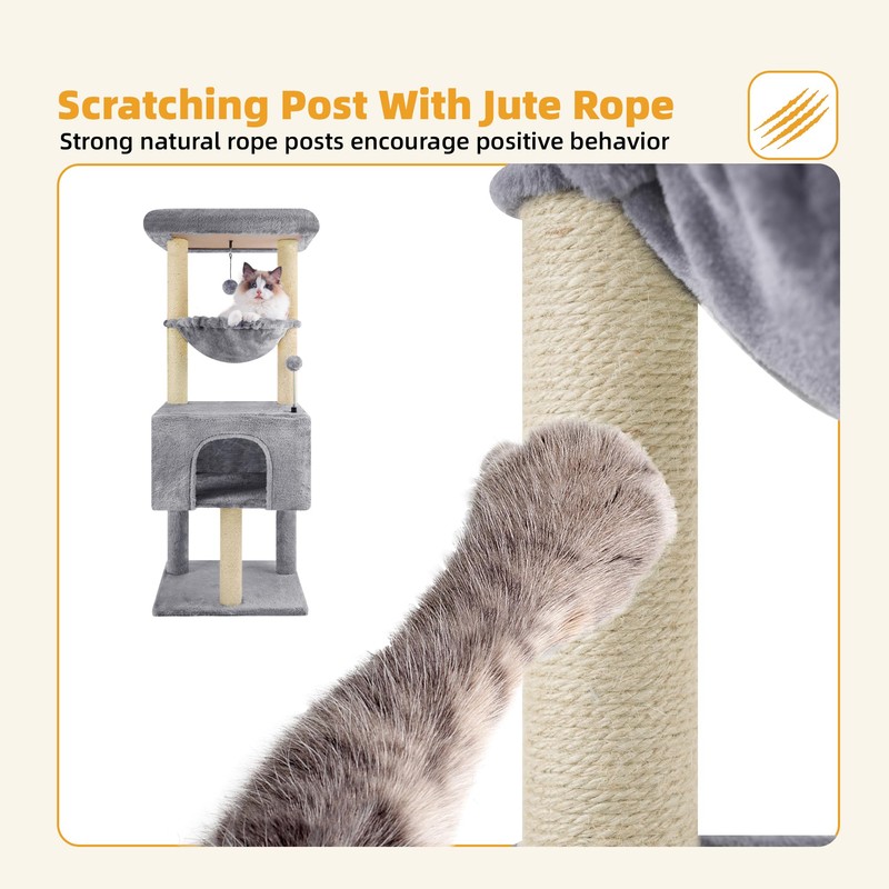 ROYPET Fashion Design 43.3" Cat Trees with Cat Houses,Grey