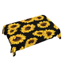 Walmsco Tablecloth Yellow Sunflower Black Decor For Dining Room Kitchen Rectangular Table Cover 132 * 178cm