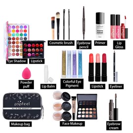 BrilliantDay 15 Piece Multi-Purpose Makeup Set, All-in-One Makeup Gift Set, Cosmetic Palette Starter Kit, Lip Gloss, Blush, Brush, Eyeshadow Palette, Highly Pigmented, for Women, Girls