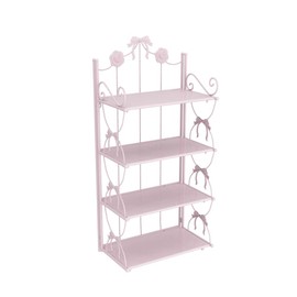 BOOMALTU Cute 4-Tier Folding Metal Shelving Bathroom Shelf,Pink Shelves Pink Bookshelf with Bow and Flowers Decor for Storage and Display in Living Room, Bathroom, Office, Kitchen