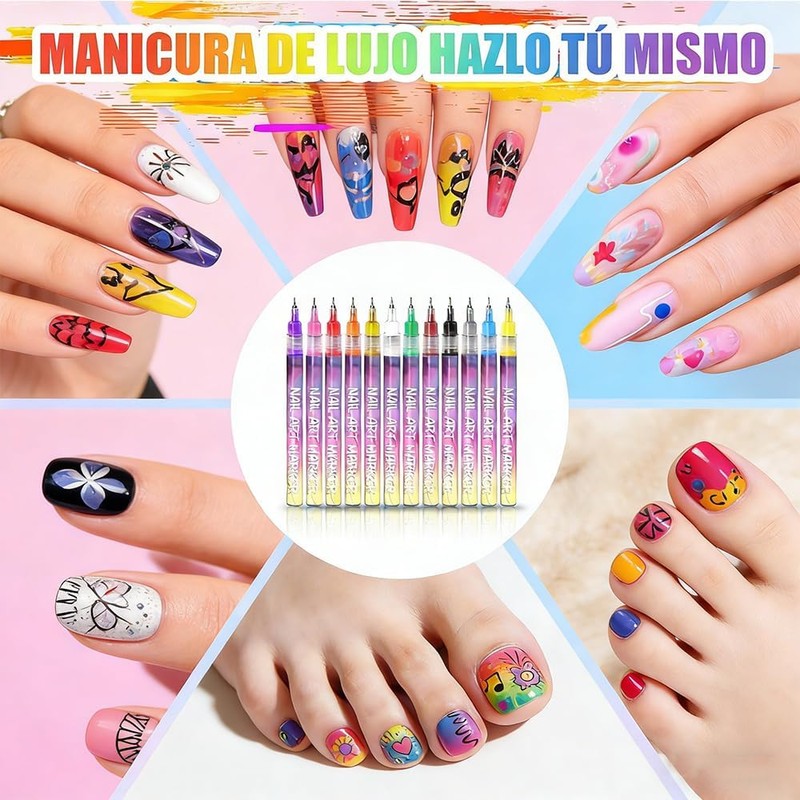 12 Rotuladores para Uñas 3D Secado Rápido, Decoración Nail Art
