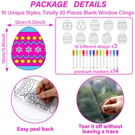 Qyeahkj 30 Set Easter Egg Arts Crafts for Kids Egg Suncatchers Craft Kit DIY Coloring Craft Window Cling Sticker with Markers Easter Theme Party Kids Gift for Home Classroom Ornaments Decorations