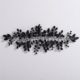 Missgrace Women Red Green Black Handmade Crystal Rhinestone Headband Shinny Headpiece Bridal Wedding Hair Accessories for Women (Black, 8.3inches)