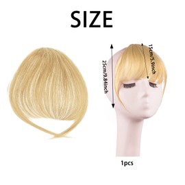 Real Hair Fringe Hairpiece, Clip-In Fringe Real Hair Piece with Clip, Real Hair Clip-In One-Piece Extensions, Fringe Extension, 100% Human Hair, Gold (14 cm)