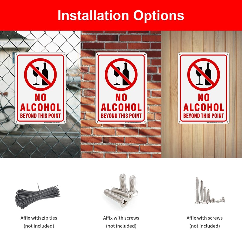 2PCS No Alcohol Beyond This Point Signs, 10x7Inches Aliminum No