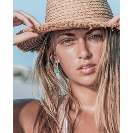 FANCIME Turquoise Earrings 925 Sterling Silver Infinity Tear Turquoise Zirconia Pendant Hanging Earrings Boho Jewellery Gifts for Women Girls Women, Cubic Zirconia, Turquoise