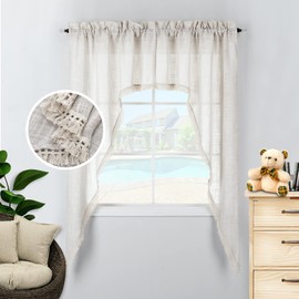 Beda Home Tassel Linen Textured Swag Valances for Farmhouses’ Kitchen; Light Filtering Rustic Short Swag Topper for Small Windows Bedroom Privacy Added Rod Pocket Design, Nature, 36 x63 inch, 1 Pair