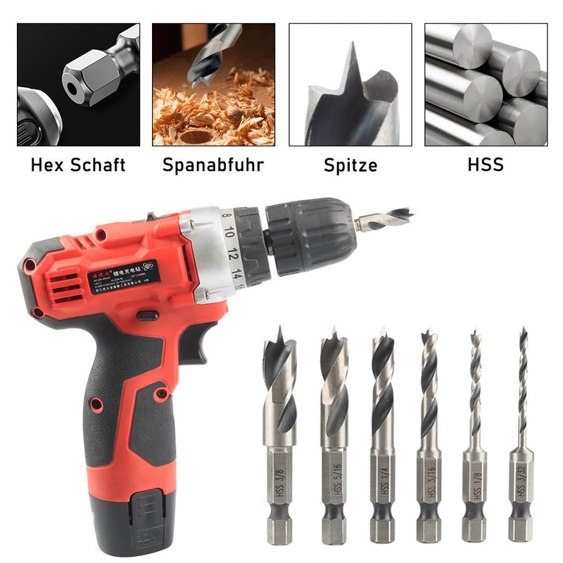 6 Piece Small Wood Drill Hexagonal Drill Bit Set, Wood