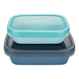 U Konserve Platinum Silicone Nested Duo Food Storage Bento Box Dual Seal Rectangle Container – Two Pack - Leak Proof, Shatter Proof, Dishwasher Safe, Plastic Free – 24oz & 48oz (Night Sea)