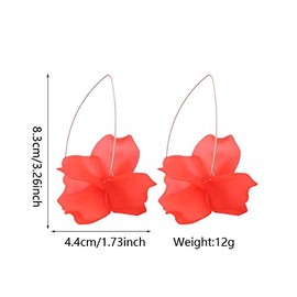 Summer Rose Boho Resin Petal Drop Earrings for Women Flower Earrings Flower Hoop Drop Earrings Acrylic Dangle Earrings (Boho Acrylic Rose Petal Drop Earrings-Red)