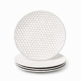 FOBENTA Ceramic Dinner Plates Set of 4,Lena Porcelain Dinner Plates,Embossment Round Ceramic Dishess,4 Piece Scratch Resistance Dishes,Dishware Safe Stoneware Kitchen Dishes,Wedding Gift