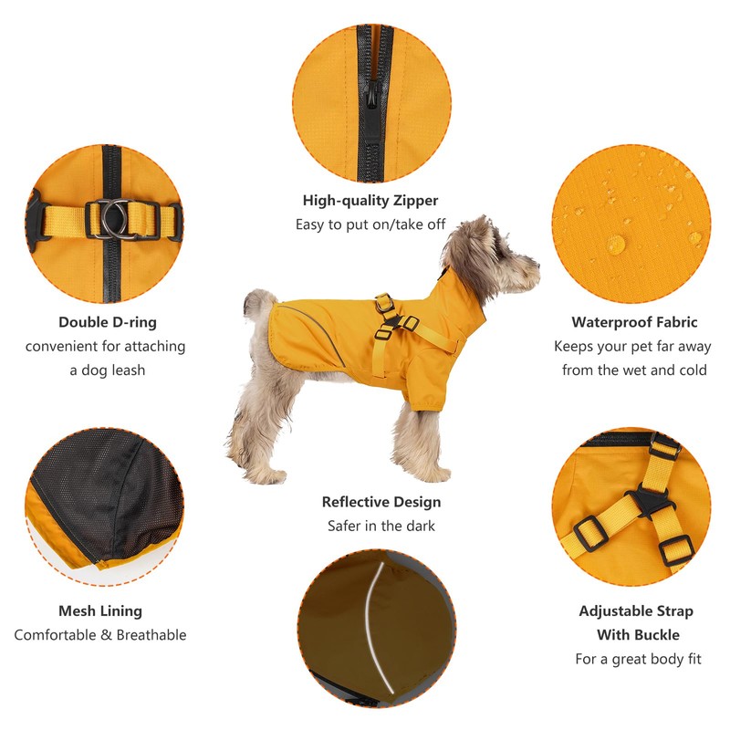 Dog Raincoat with Harness for Small and Medium Dogs, Waterproof
