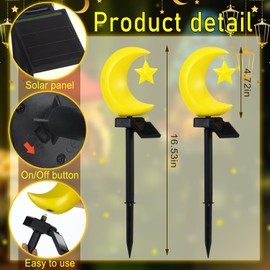 VIHOSE 2 Pack Solar Ramadan Decoration Light Outdoor Star Moon Stakes Lights Eid Mubarak Light Ramadan Lantern Waterproof Pathway Lights for Patio Yard Lawn Garden Birthday Home Muslim Holiday Decor