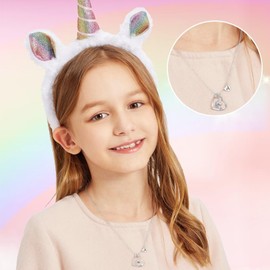 STORUP Unicorn Gifts for Girls Age 6-8 - 14K White Gold Plated Colorful CZ Heart Letter P Initial Unicorns Gifts for Girls Jewelry Teen Girls Daughter Granddaughter Birthday Christmas Gifts