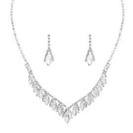 Silver Plated Elegant Necklace Earrings Bride Bridesmaid Jewelry Sets for Wedding Prom Crystal Jewelry Set for Women Costume Accessories, Metal, Crystal