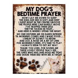 Shawprint MY DOG'S BEDTIME PRAYER RETRO STYLE METAL TIN SIGN/PLAQUE DOG BREEDS (Chihuahua White/Cream)