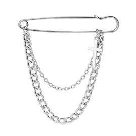 Long Chain Cross Brooch Pin Retro Silver Pin for Men and Women
