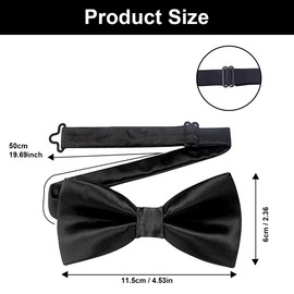 Garegce Men's Bow Tie, Fashion Solid Color Pre-tied Bow Tie Adjustable Bowtie Formal Neck Bows Ties for Shirt Business, Party, Work, Proms, Dinners, Wedding - Black