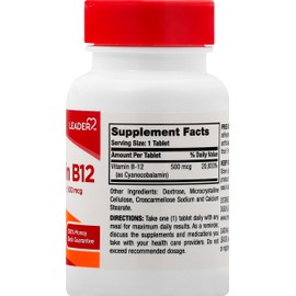 LEADER Vitamin B-12 500mcg Tablets 100 ct Pack of 1