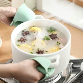 LBYHZS Mini Guantes para Horno de Silicona, 2 Pares Mini Guantes de Cocina para Horno, Guantes Aislantes de Calor, Guantes Resistentes al Calor, Anti-Escaldaduras de Manoplas para Cocina (Negro, Gris)