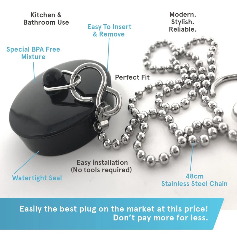 Smith’s® (44.5mm-45mm) Black Plug & Chain - Bathtub, Bathroom, &