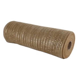AVANAVA 10 Inch x 10 Yard Metallic Deco Mesh Poly Burlap Ribbon - Metallic Natural