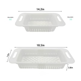 MineSign Extendable Over the Sink Colander Fruits and Vegetables Drain Basket Adjustable Strainer Sink Washing Basket for Kitchen (White)