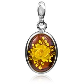 Ian and Valeri Co. Cameo Amber Sterling Silver Rose Pendant