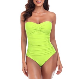 RELLECIGA Women's Neon Green Twist Bandeau One Piece Swimwear Bathing Suits Size Medium