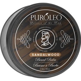 PUROLEO Sandalwood Beard Balm 2oz/56ml (Made In Canada) - Luxury Beard Kit Essential for Men - Unscented and Made in Canada - Infused with Shea Butter, Beeswax, and Argan Oil for a Soft, Smooth and Shiny Beard - Premium Tin Can for Safe Storage - Large P