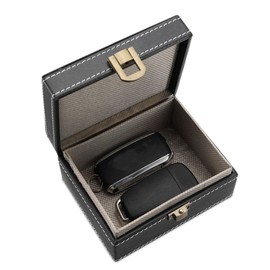 Faraday Box for Car Keys, Car Key Signal Blocker Box, Anti Theft Faraday Box Cage, Keyfob RFID Signal Blocking, Car Keyless Entry Fob Signal Blocking Case,Safe car Key Box- Black&Grey Leather