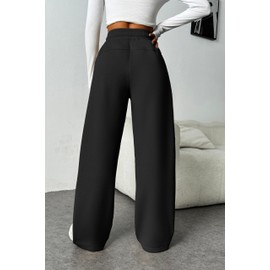 PINSPARK Winter Fleece Sweatpants for Women High Waisted Wide Leg Athletic Pants Loose Straight Active Pants with Pockets, Black, Medium