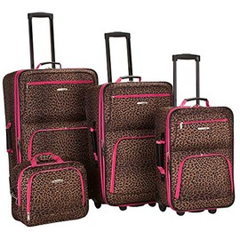Rockland Jungle Softside Upright Luggage Set, Pink Leopard, 4-Piece Set (14/29/24/28)